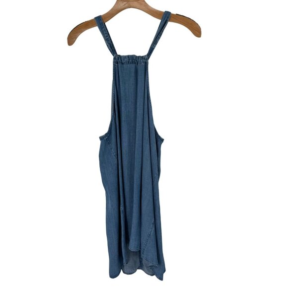 Zenana Womens Blue Denim Sleeveless tunic top blouse size large Tie back - Picture 2 of 8